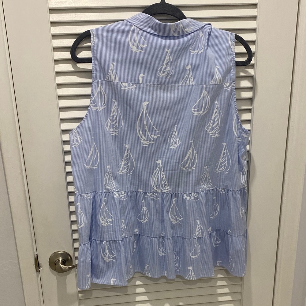 Lilly Pulitzer Blue Sleeveless Blouse with Sailboat Print - Picture 2 of 5